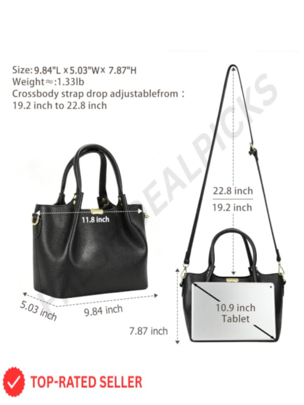 Vegan Leather Satchel Handbag Women Tote Shoulder Crossbody Bag - Picture 2 of 6